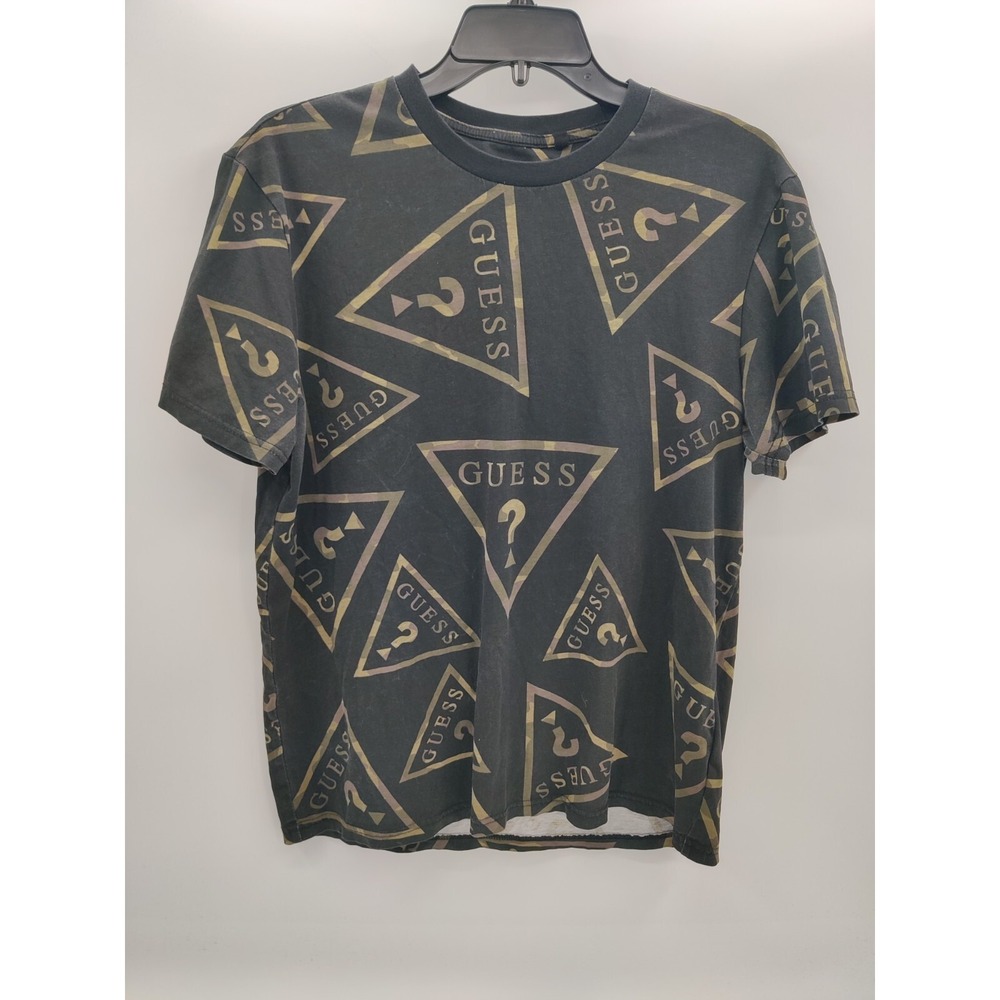 Guess Los Angeles Mens Camo Triangle All Over Logo Print T-Shirt Black Size M - Picture 1 of 8